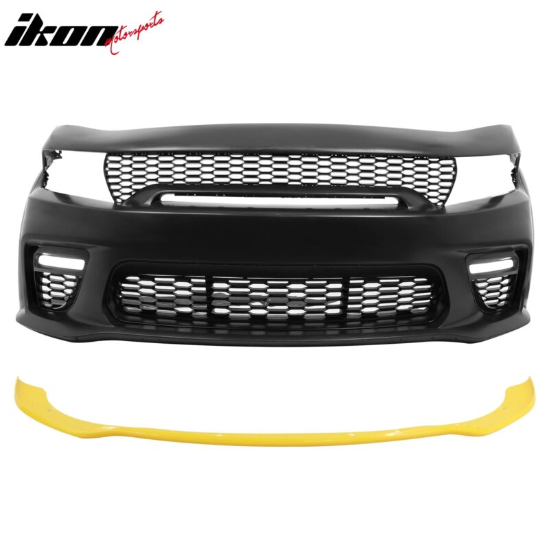 2015-2023 Dodge Charger Widebody LED Front Bumper Cover Yellow Lip PP - Image 3